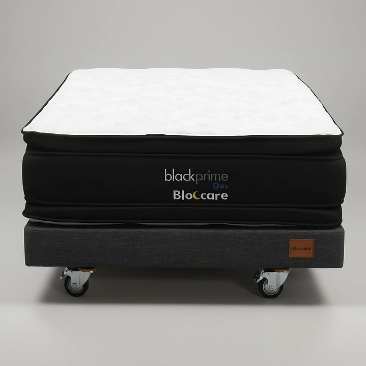 Cama Box 13 cm + Colchon Black Prime - Modelo Uno - Ruedas Deluxe - 1