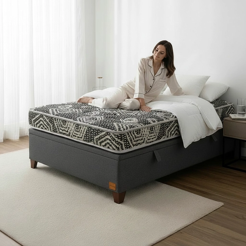 CAMA BAUL 1 PLAZA + COLCHON MODELO IDEAL / CON PATAS DE 6.5 CM (GRIS) - 1