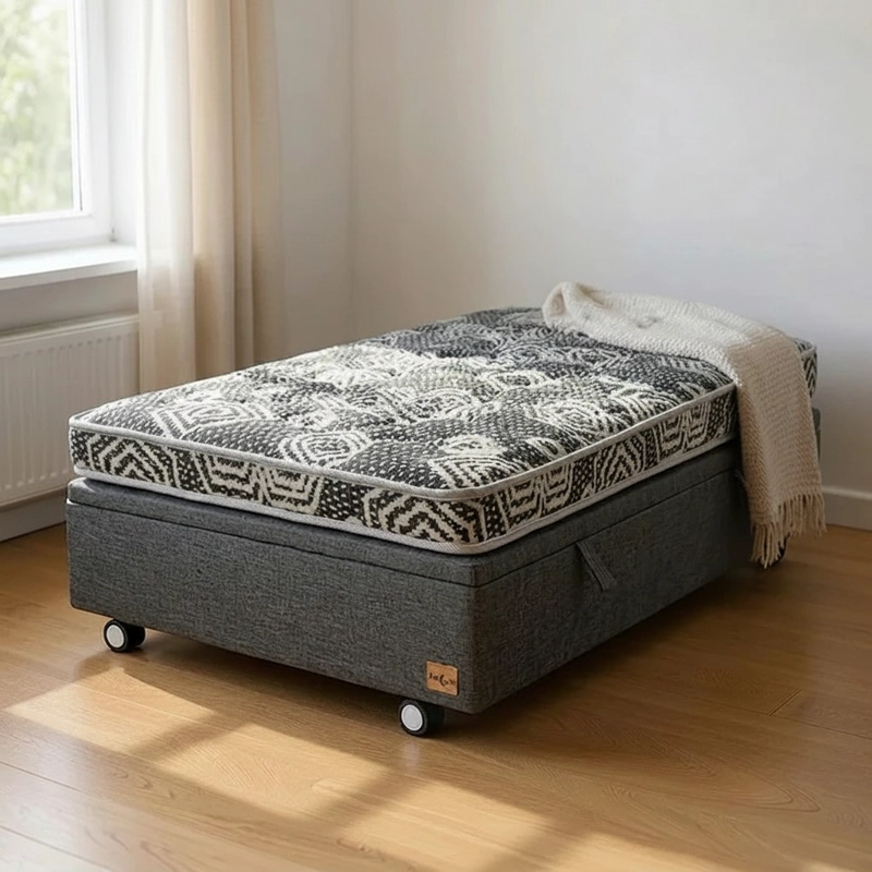 CAMA BAUL 1 PLAZA + COLCHON MODELO IDEAL / CON RUEDA DELUXE (GRIS) - 1