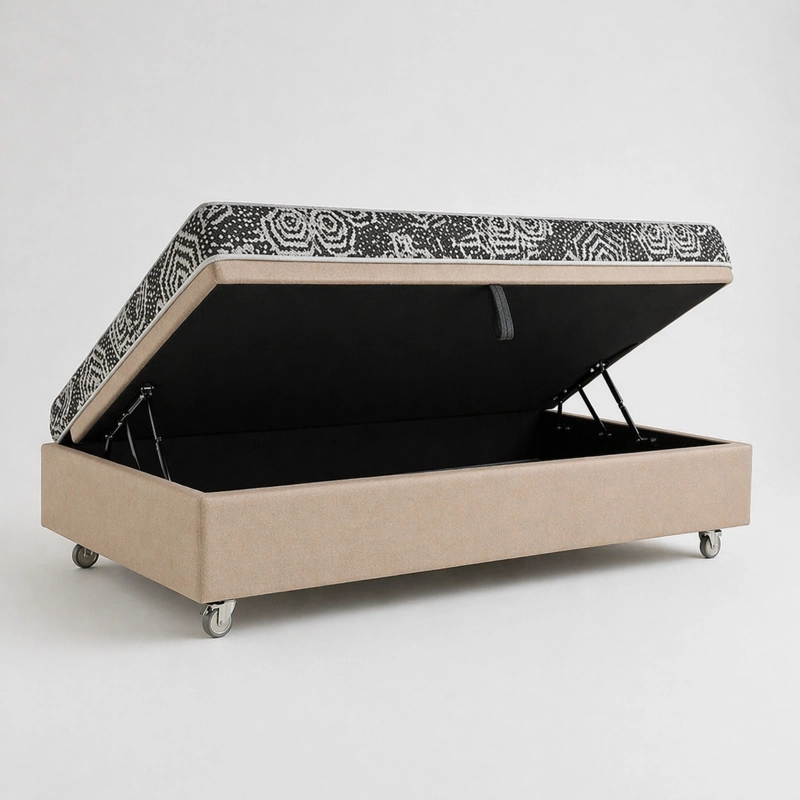 CAMA BAUL 1 PLAZA + COLCHON MODELO IDEAL / CON RUEDA PYTON (BEIGE) - 2