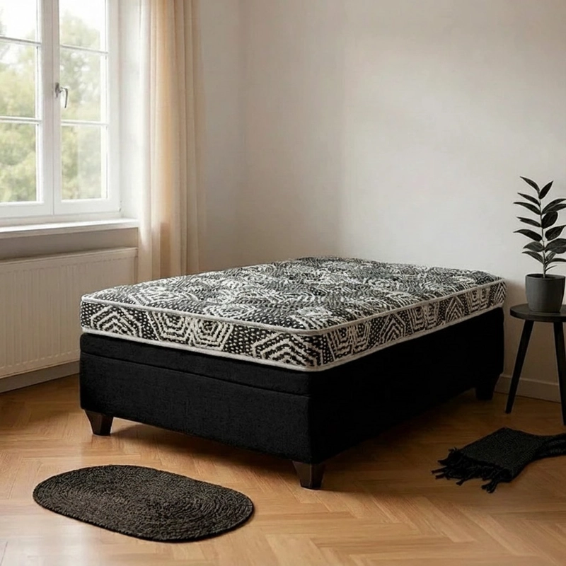 CAMA BAUL 1 PLAZA + COLCHON MODELO IDEAL / CON PATAS DE 11 CM (NEGRO) - 1