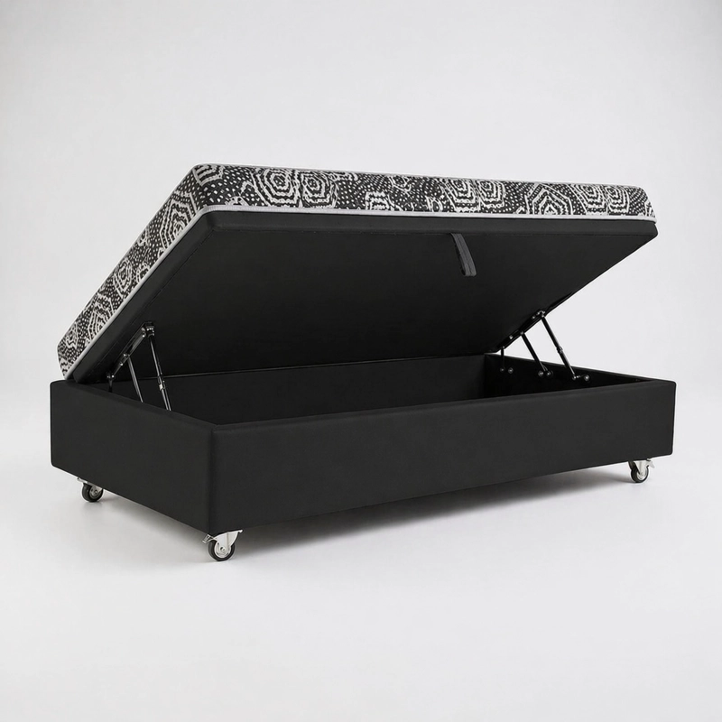CAMA BAUL 1 PLAZA + COLCHON MODELO IDEAL / CON RUEDA DELUXE (NEGRO) - 2