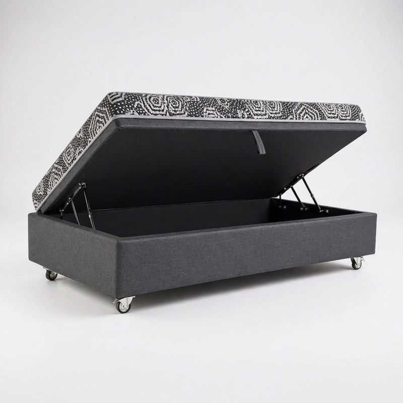 CAMA BAUL 1.5 PLAZA + COLCHON MODELO IDEAL / CON RUEDA DELUXE (GRIS) - 2