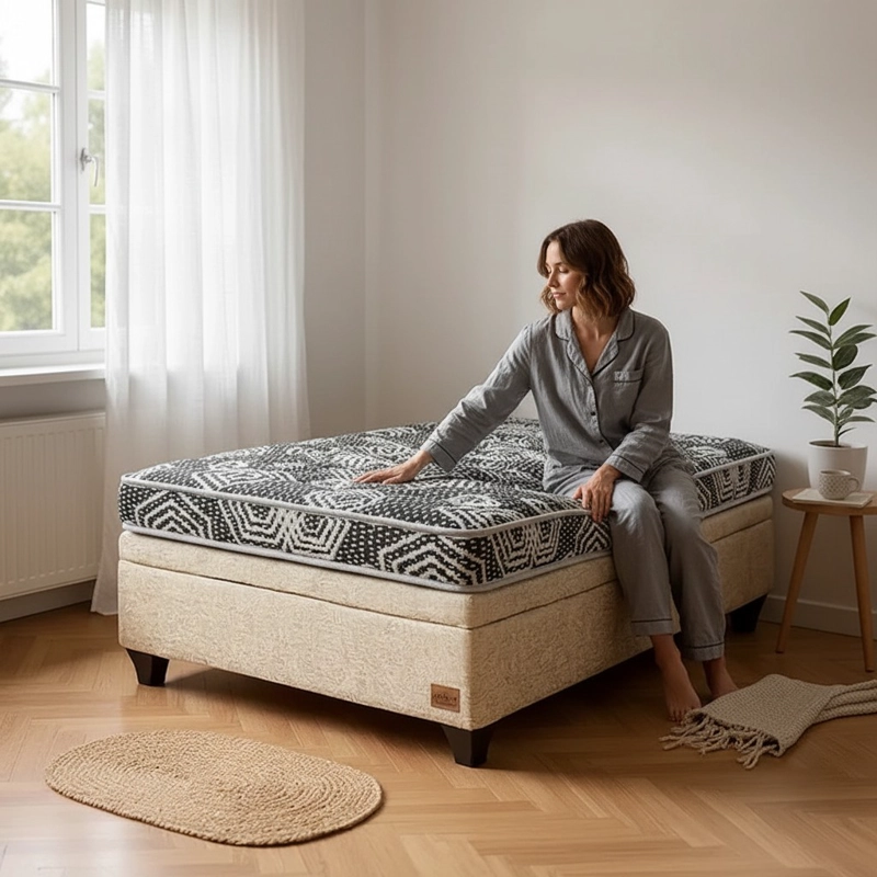 CAMA BAUL 1.5 PLAZA + COLCHON MODELO IDEAL / CON PATAS DE 6.5 CM (BEIGE) - 1