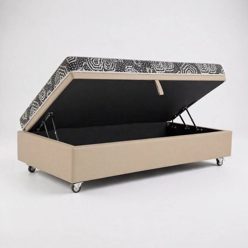 CAMA BAUL 1.5 PLAZA + COLCHON MODELO IDEAL / CON RUEDA DELUXE (BEIGE) - 2
