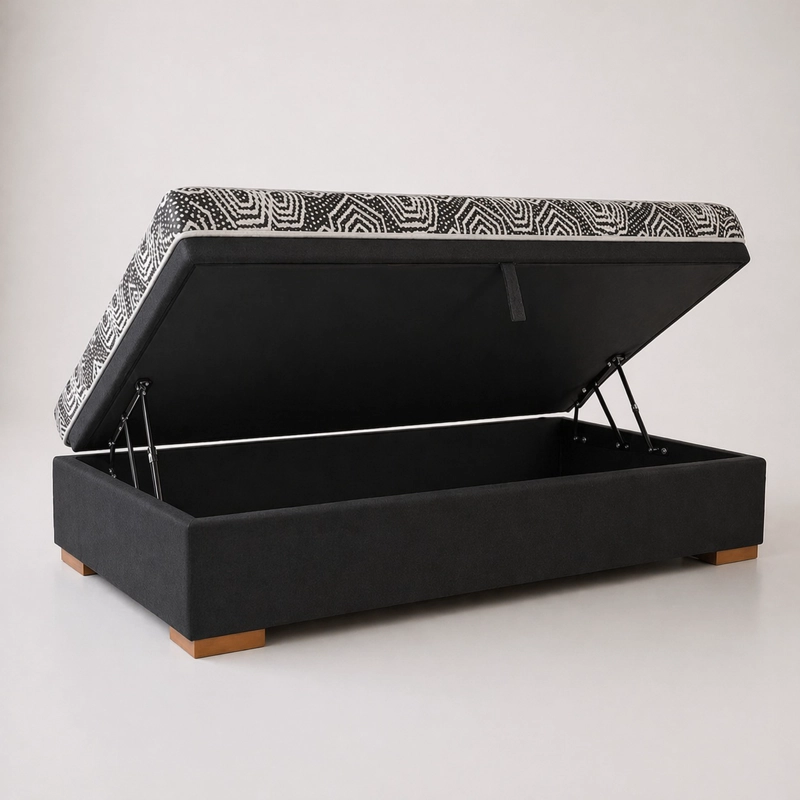 CAMA BAUL 1.5 PLAZA + COLCHON MODELO IDEAL / CON PATAS DE 4.5 CM (NEGRO) - 2