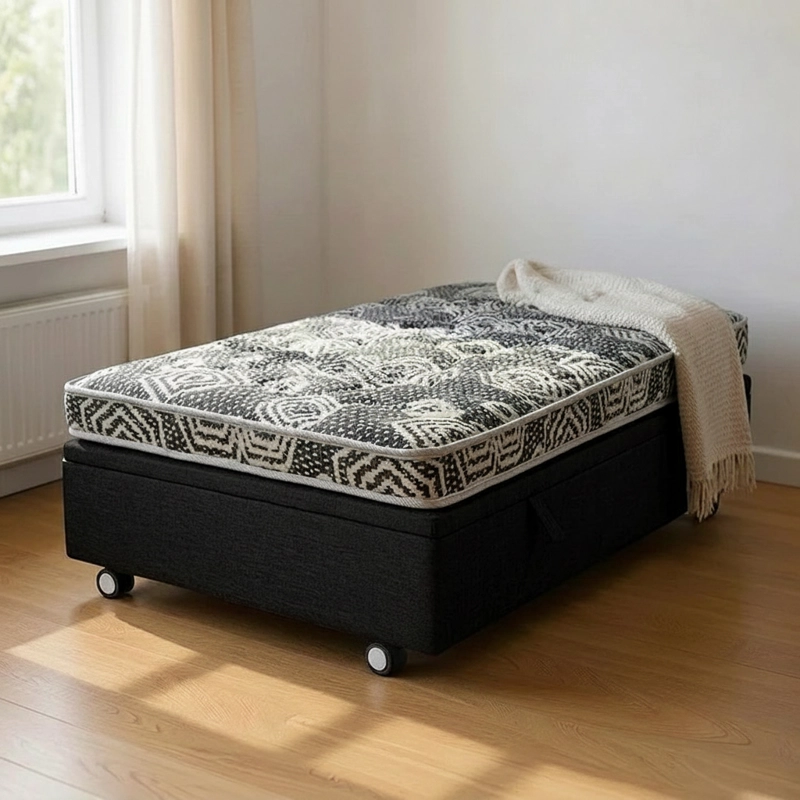 CAMA BAUL 1..5 PLAZA + COLCHON MODELO IDEAL / CON RUEDA PYTON (NEGRO) - 1