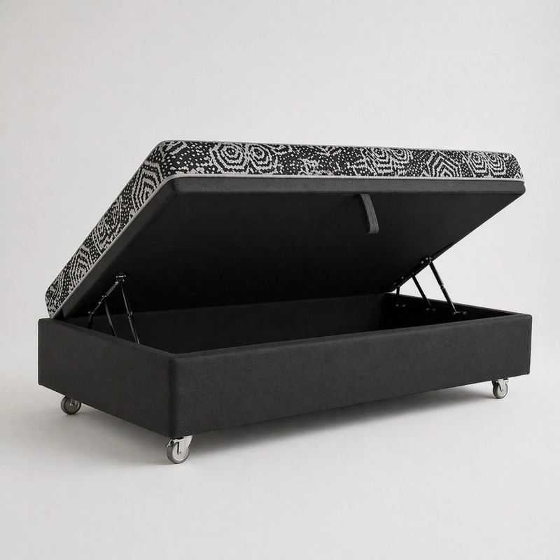 CAMA BAUL 1..5 PLAZA + COLCHON MODELO IDEAL / CON RUEDA PYTON (NEGRO) - 2