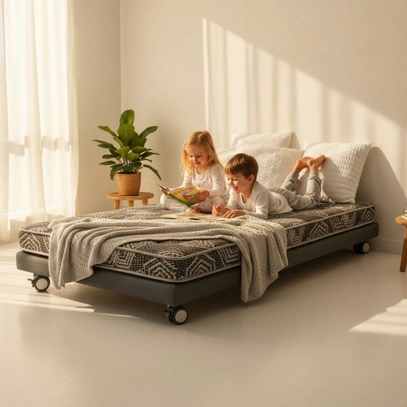 CAMA 1 PLAZA BOX 8 CM L190 cm + COLCHON MODELO IDEAL - RUEDA DELUXE  (GRIS) - 1