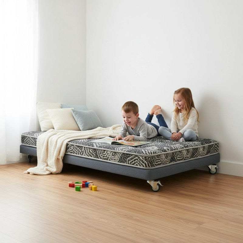 CAMA 1.5 PLAZA BOX 8 CM L190 CM + COLCHON MODELO IDEAL - RUEDAS DELUXE (GRIS) - 1