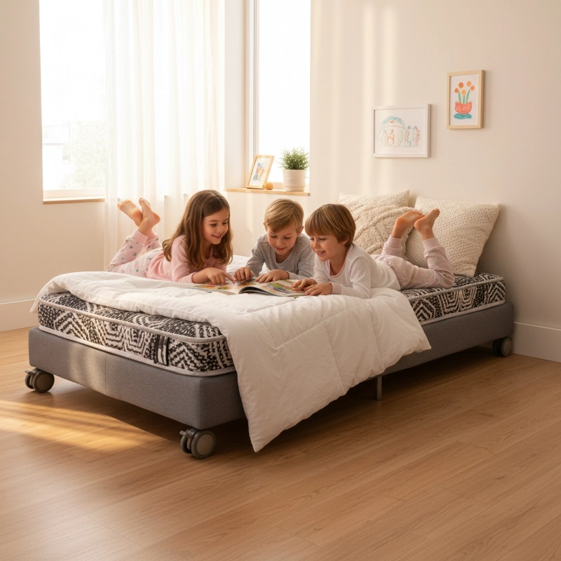 CAMA 1.5 PLAZA BOX 13 CM L190 CM + COLCHON MODELO IDEAL - RUEDAS PYTON (GRIS) - 1