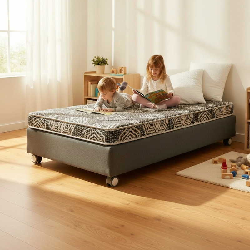 CAMA 1 PLAZA BOX 30 CM L180 CM + COLCHON MODELO IDEAL - RUEDAS DIVAN (GRIS) - 1