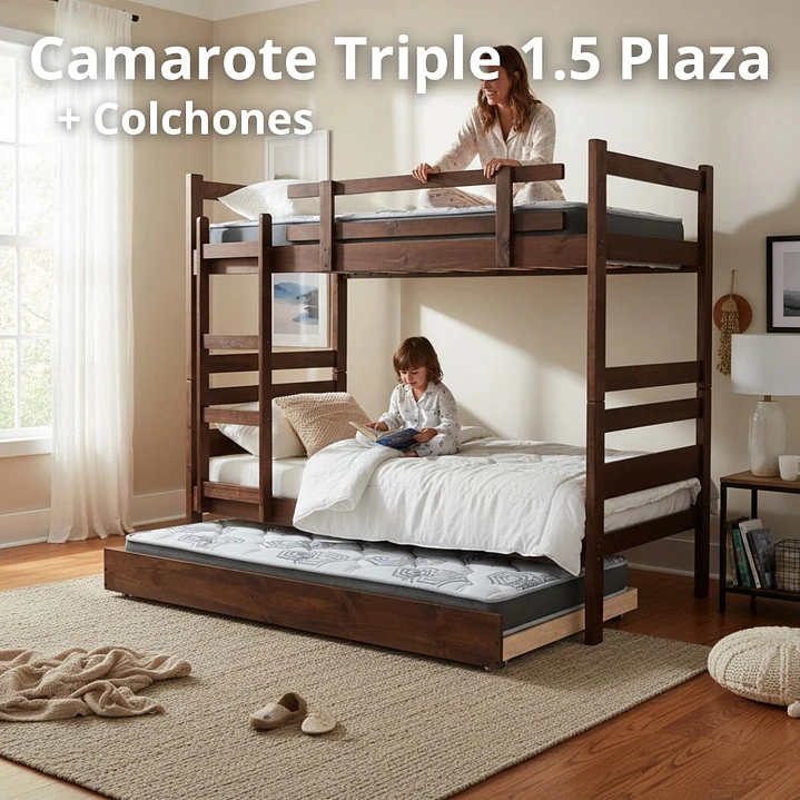 CAMAROTE DESMONTABLE TRIPLE L210 CM /COLCHONES IDEAL 1.5 PLAZA - 1