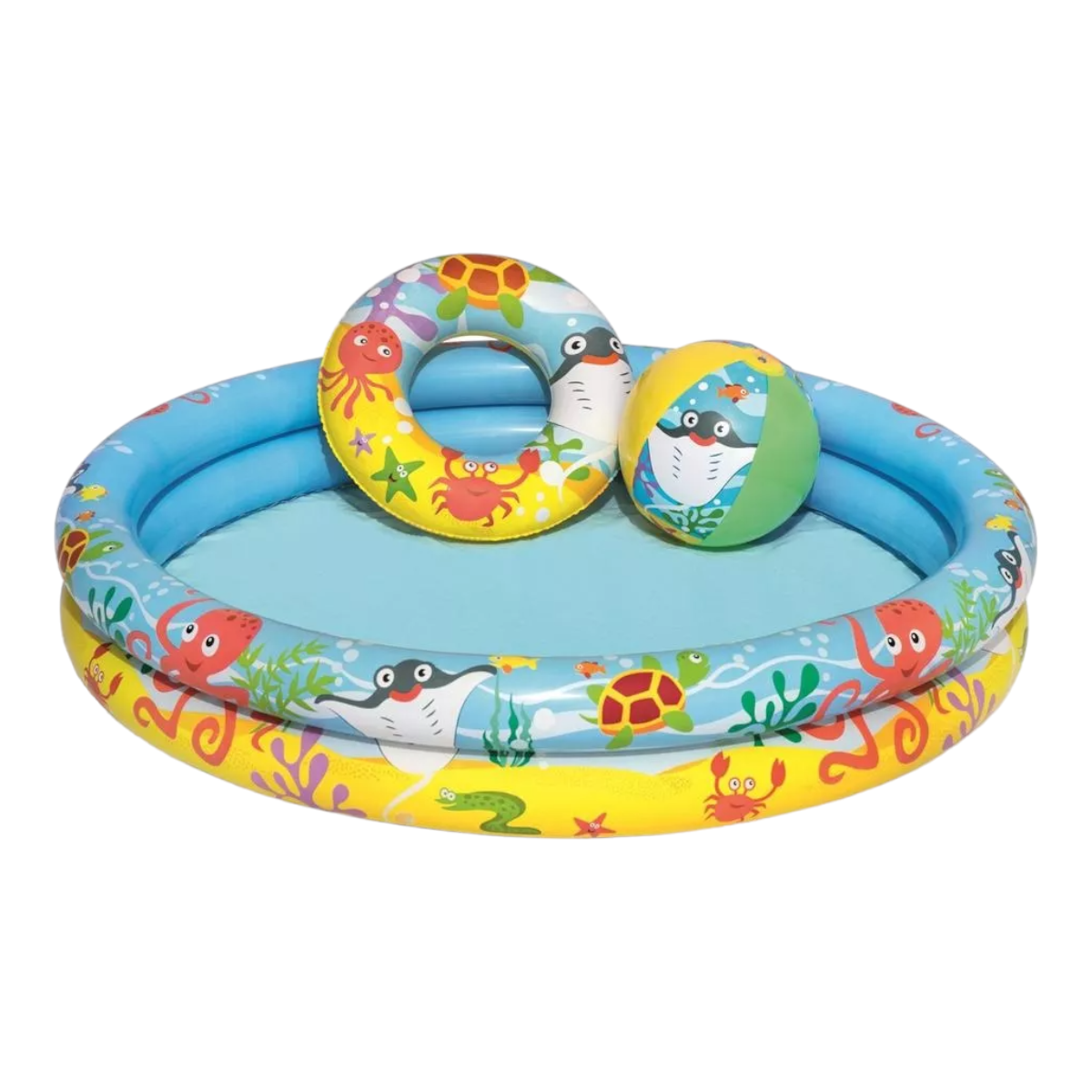 PISCINA INFLABLE REDONDA NIÑOS 137 LITROS+PELOTA+FLOTADOR - 1
