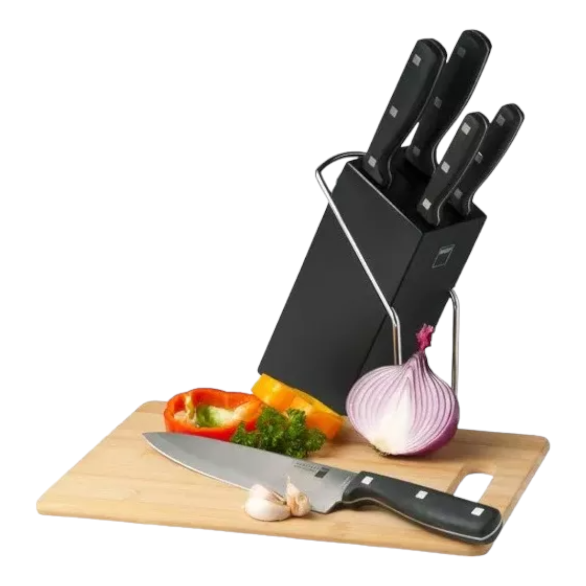 SET JUEGO 5 CUCHILLOS BLADE MAGEFESA + TACO MADERA NEGRO - 1