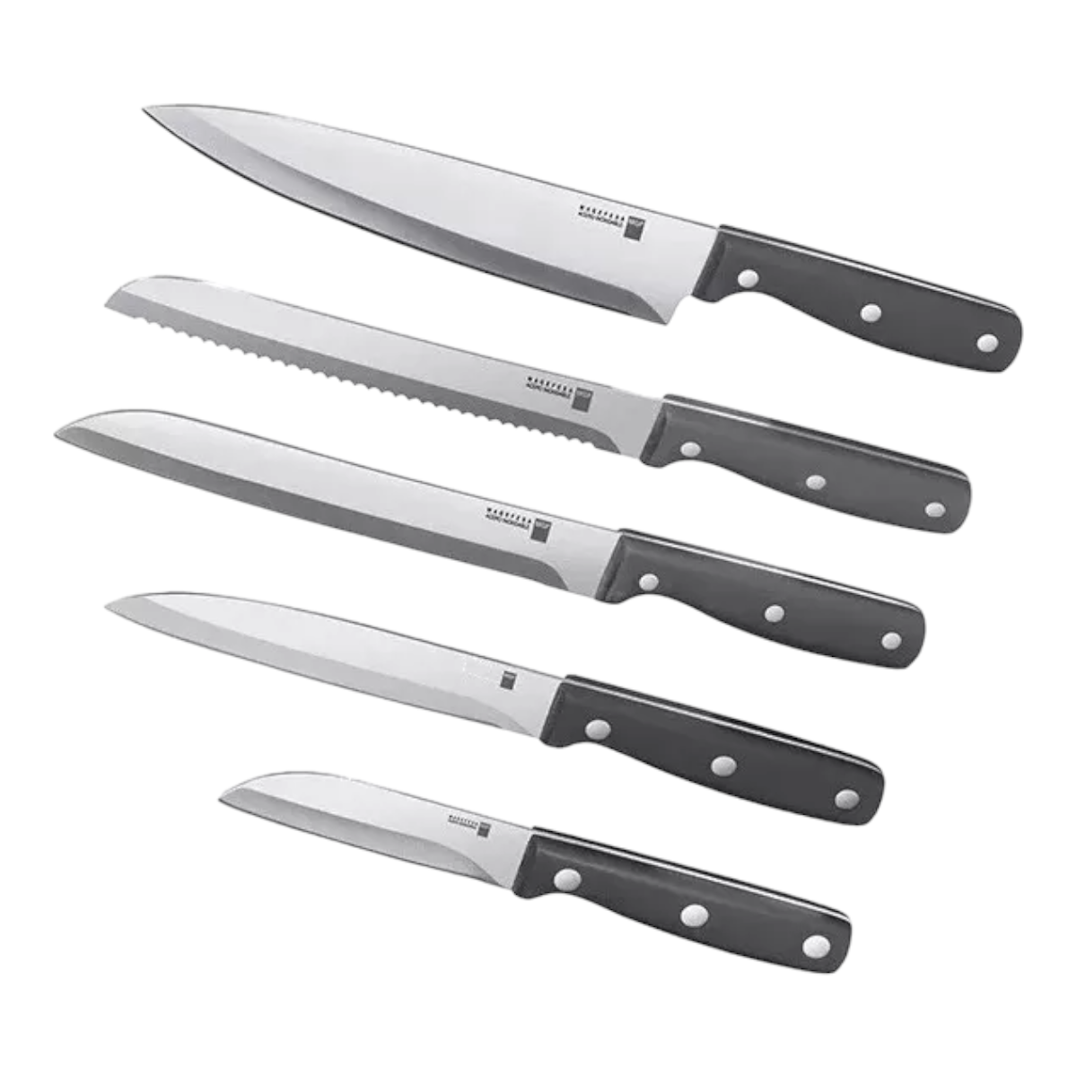 SET JUEGO 5 CUCHILLOS BLADE MAGEFESA + TACO MADERA NEGRO - 2