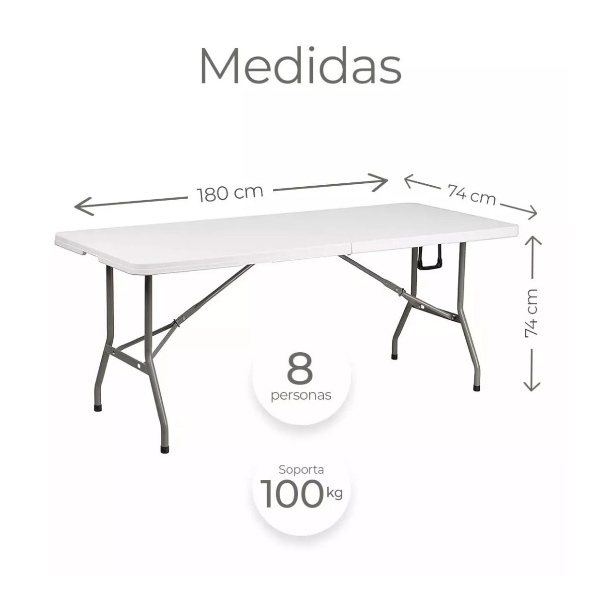 MESA PLEGABLE CAMPING 180 X 75 CMS PORTÁTIL BLANCO - 3