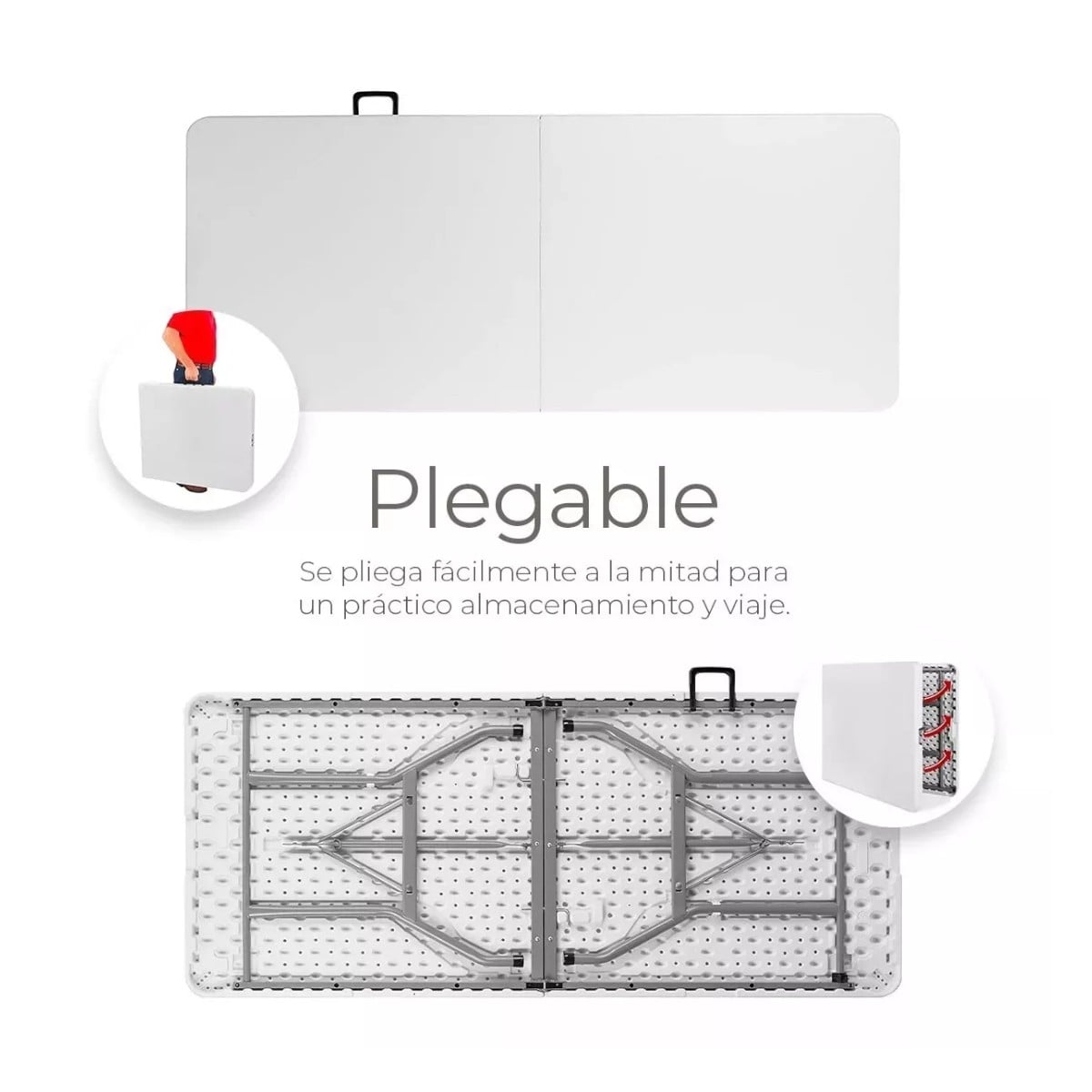 MESA PLEGABLE CAMPING 180 X 75 CMS PORTÁTIL BLANCO - 5