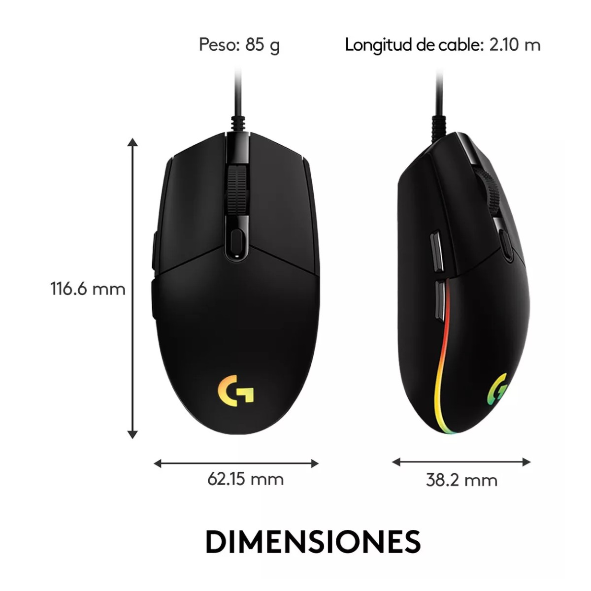 MOUSE LOGITECH GAMER NEW G203 LIGHTSYNC RGB COLOR NEGRO - 6