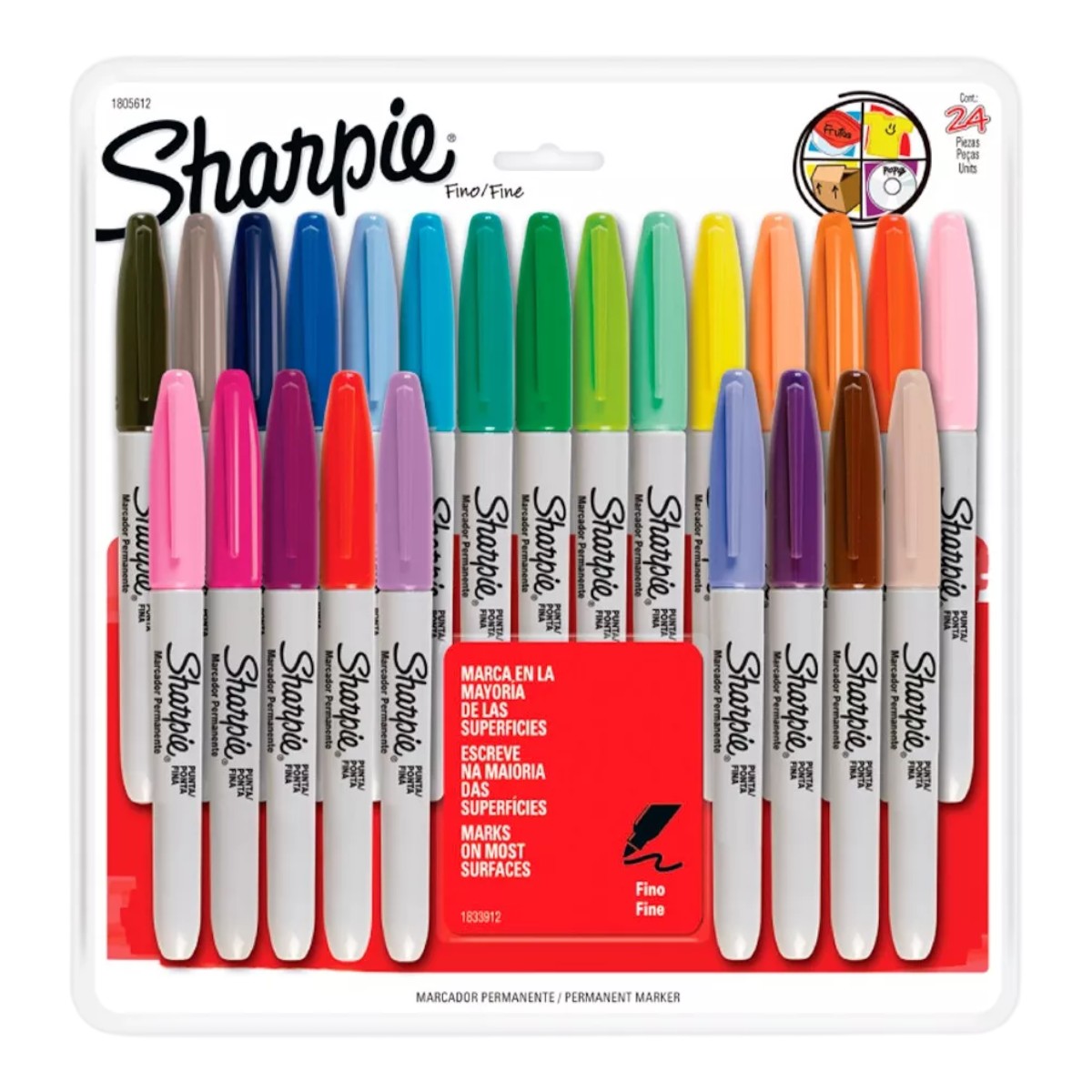 SET 24 MARCADORES SHARPIE PUNTA FINA COLORES SURTIDOS - 1