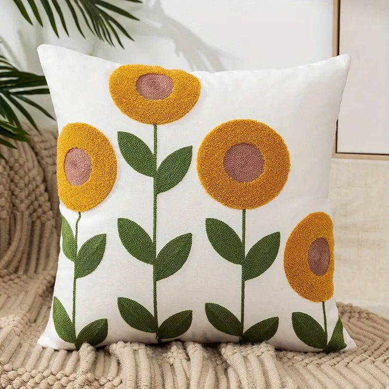 FUNDA COJÍN HOMESTORE BORDADA GIRASOLES 45 X 45 CM MULTICOLOR - 1