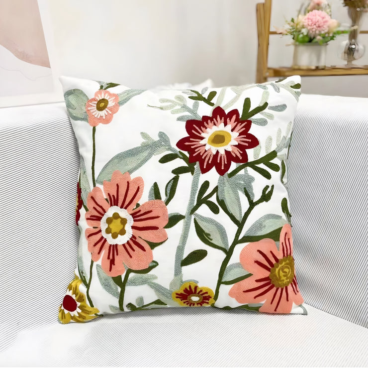 FUNDA COJÍN HOMESTORE BORDADA FLORAL 45 X 45 CM ROSADO - 1