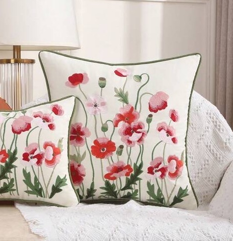 FUNDA COJÍN HOMESTORE BORDADA PISTILOS ROSAS 45 X 45 CM MULTICOLOR - 2