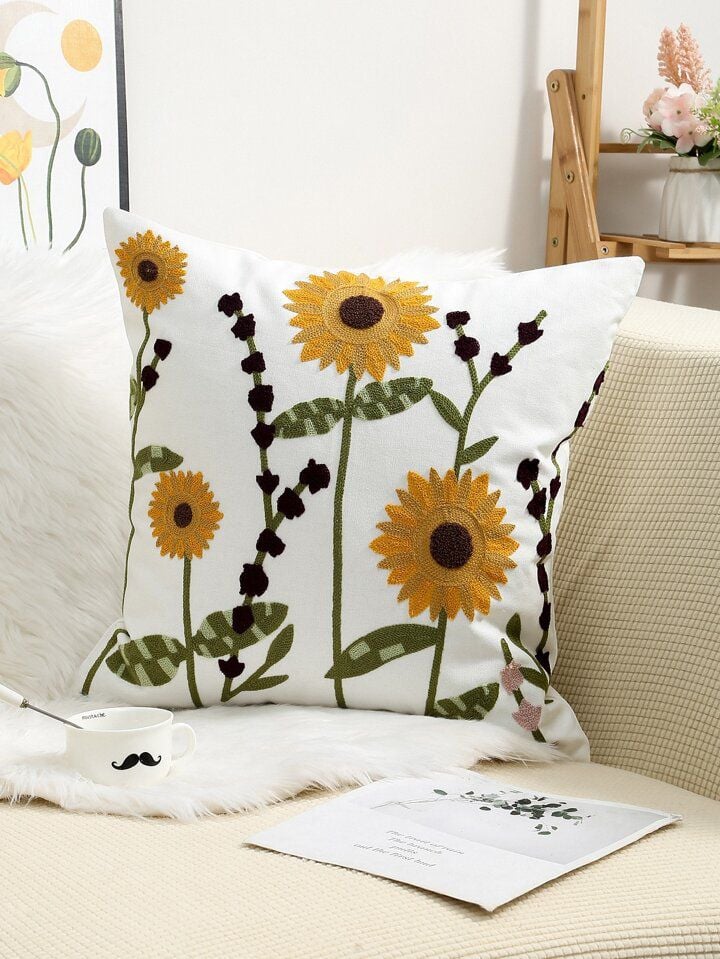 COJÍN HOMESTORE BORDADO GIRASOLES HD 45 X 45 CM MULTICOLOR - 1