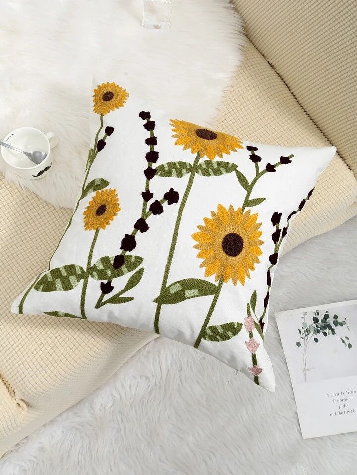 COJÍN HOMESTORE BORDADO GIRASOLES HD 45 X 45 CM MULTICOLOR - 2