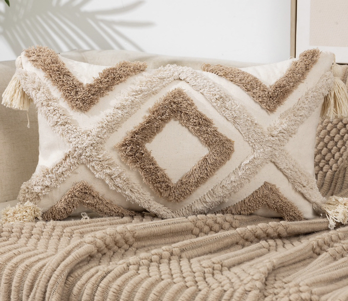FUNDA COJÍN HOMESTORE BOHO ROMBO 50 X 30 CM CAFÉ CLARO - 1