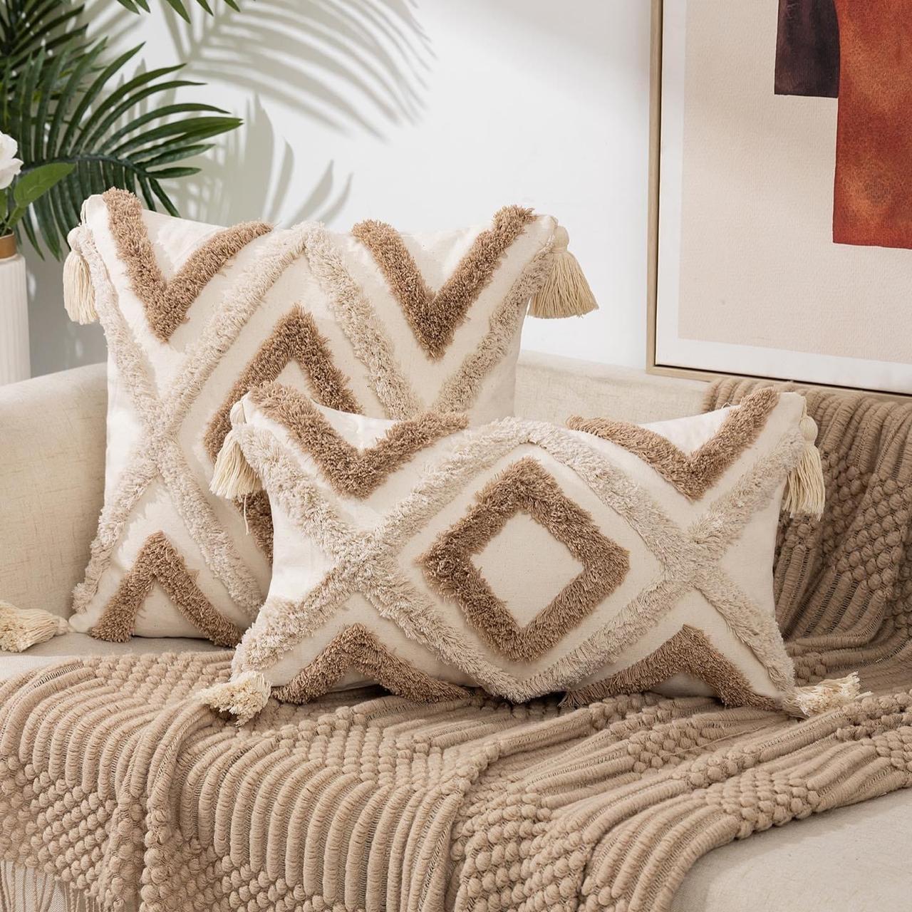 FUNDA COJÍN HOMESTORE BOHO ROMBO 50 X 30 CM CAFÉ CLARO - 2