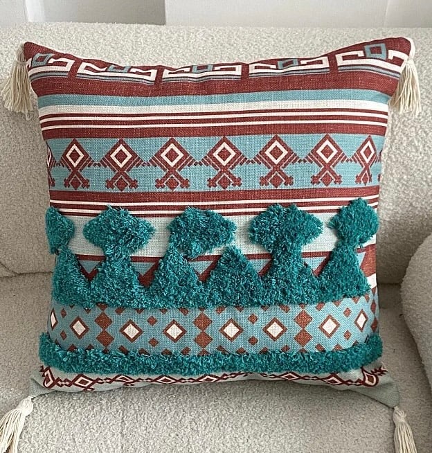 FUNDA COJÍN HOMESTORE BOHO ABSTRACTO 45 X 45 CM TURQUESA - 1