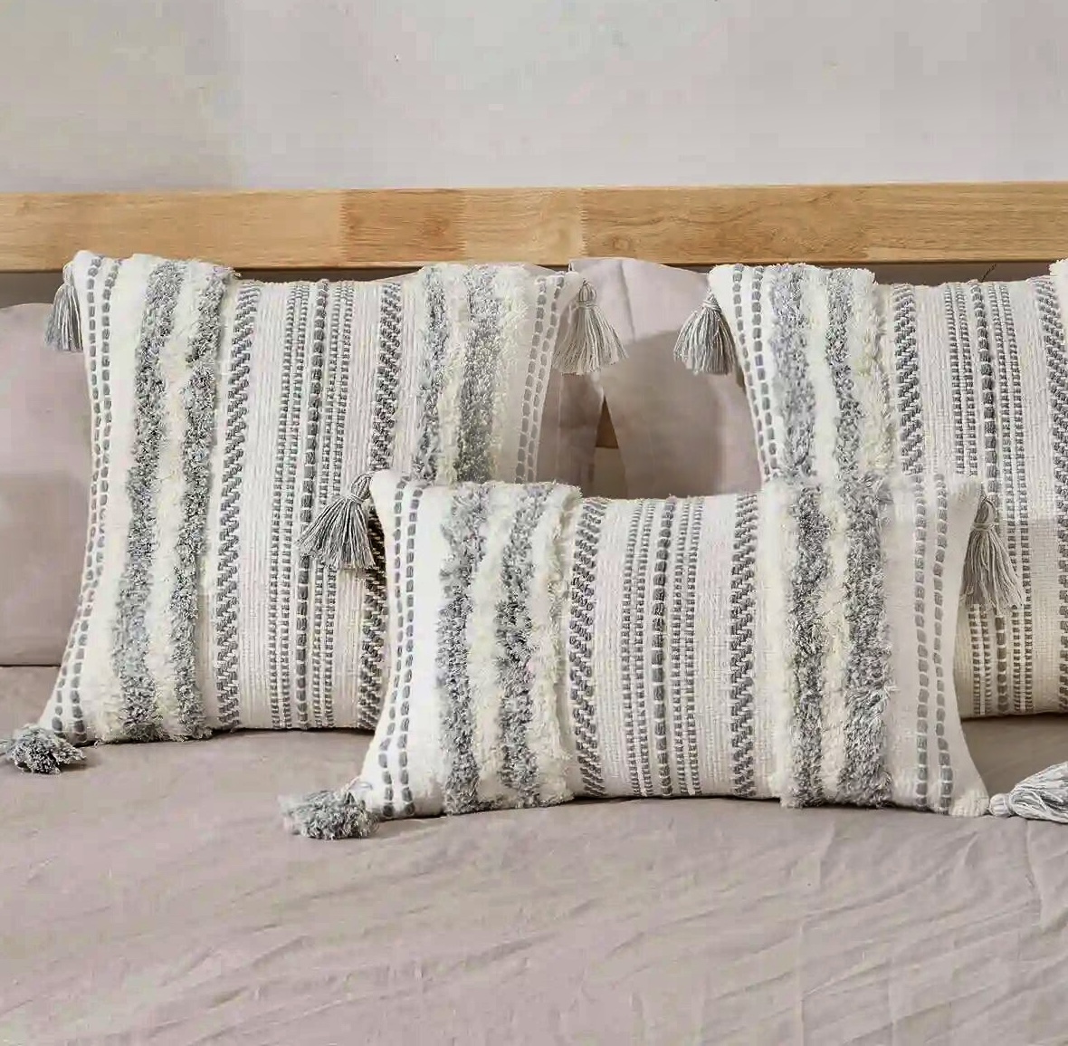 COJÍN HOMESTORE BOHO TEJIDO 45 X 45 CM GRIS - 2