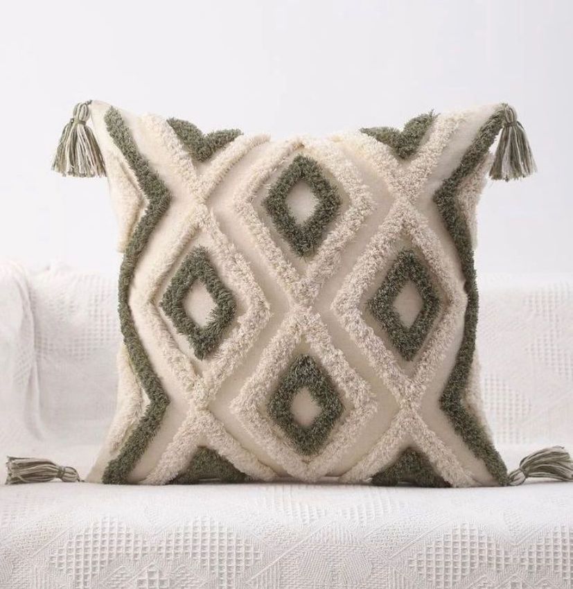 FUNDA COJÍN HOMESTORE BOHO ROMBO 45 X 45 CM VERDE - 1