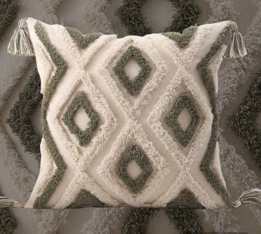 FUNDA COJÍN HOMESTORE BOHO ROMBO 45 X 45 CM VERDE - 2