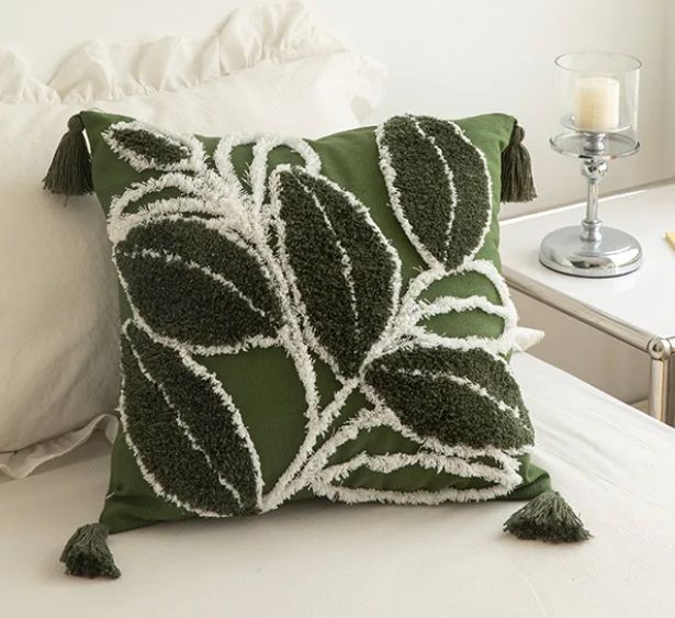 COJÍN HOMESTORE BOHO HOJAS 45 X 45 CM VERDE - 1