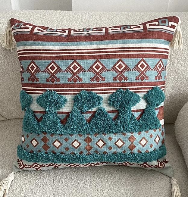COJÍN HOMESTORE BOHO ABSTRACTO 45 X 45 CM TURQUESA - 1