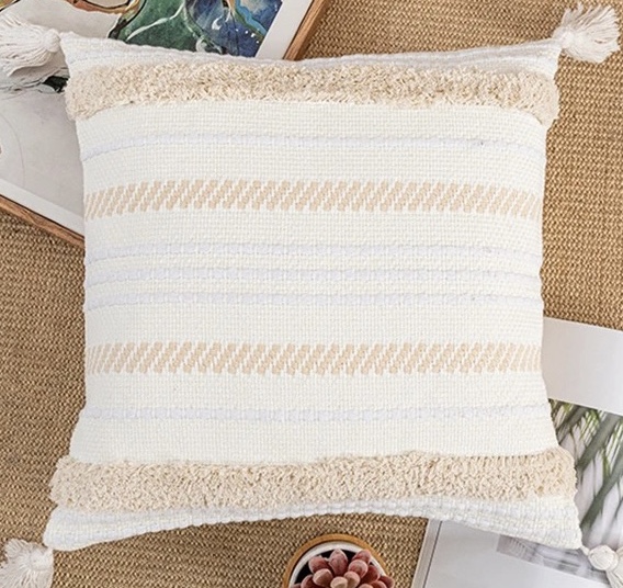 FUNDA COJÍN HOMESTORE BOHO TEJIDO 45 X 45 CM BEIGE - 1