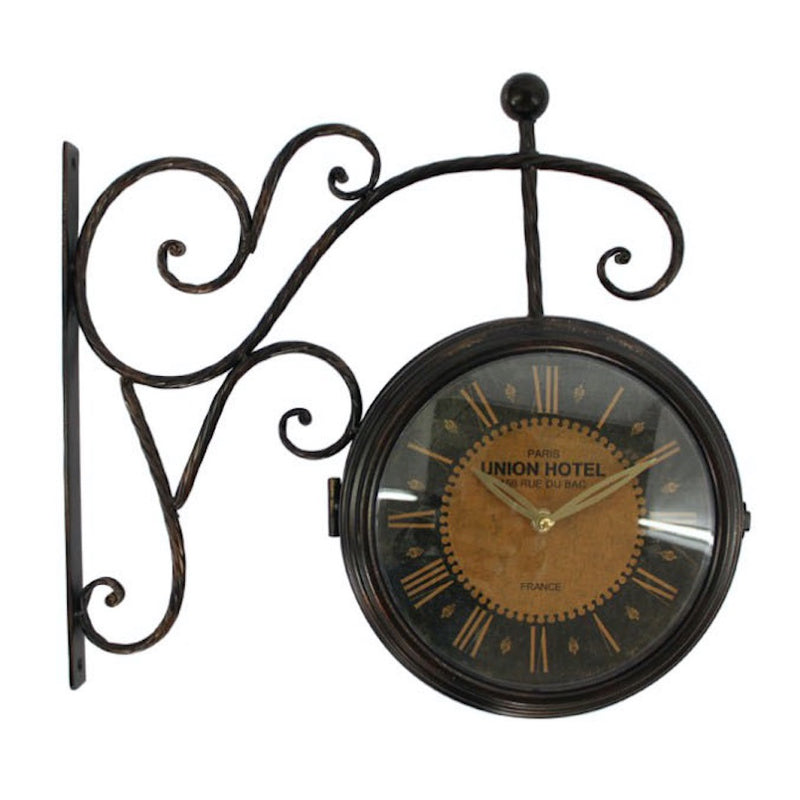 RELOJ DECORATIVO DOBLE FAZ VINTAGE METALICO HOTEL - 1