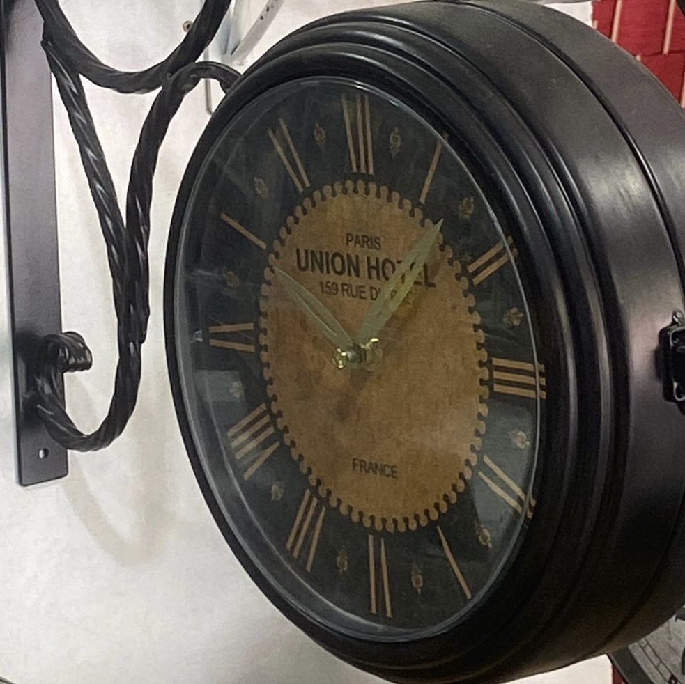 RELOJ DECORATIVO DOBLE FAZ VINTAGE METALICO HOTEL - 2
