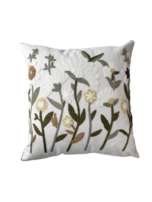 FUNDA COJÍN HOMESTORE BORDADA FLORES 45 X 45 CM BLANCO - 1