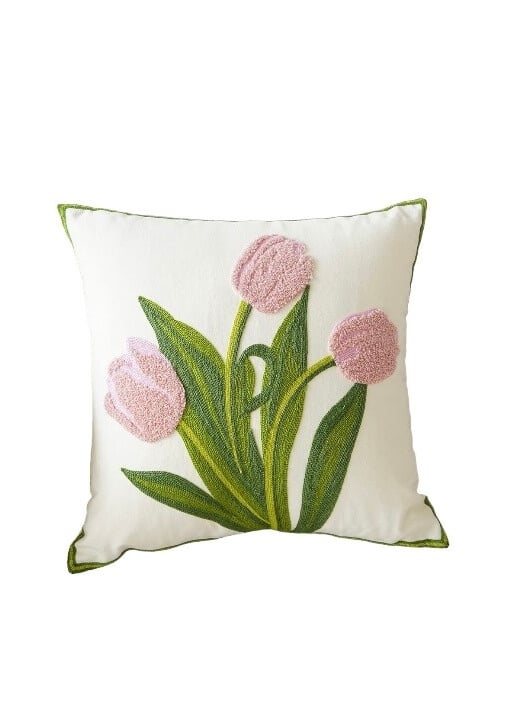 COJÍN HOMESTORE BORDADO TULIPAN 45 X 45 CM ROSADO - 1