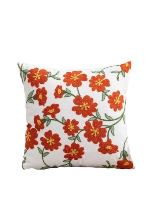 FUNDA COJÍN HOMESTORE BORDADA FLORCITAS 45 X 45 CM ROJO - 1
