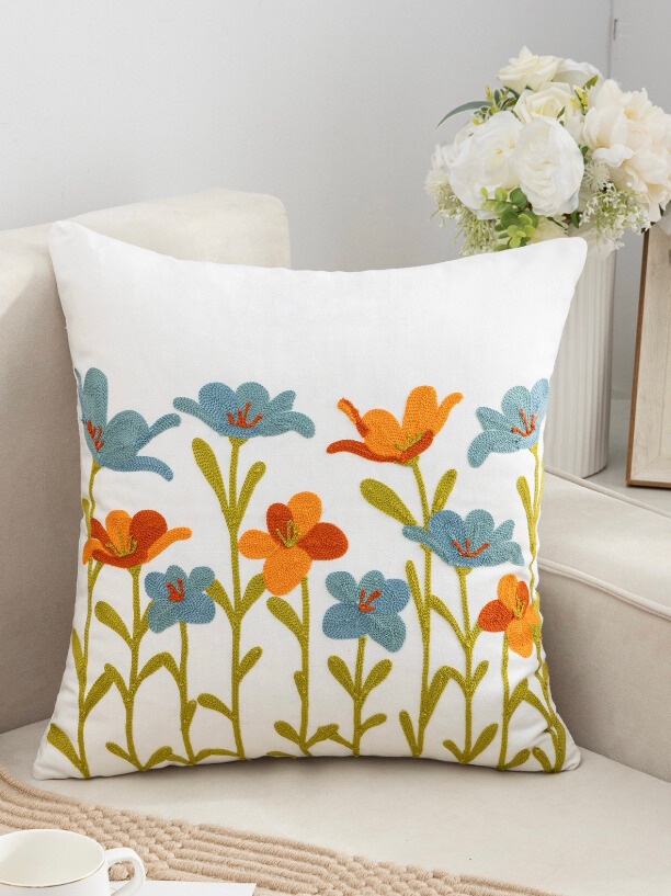 FUNDA COJÍN HOMESTORE BORDADA 45 X 45 CM NARANJA CELESTE - 2