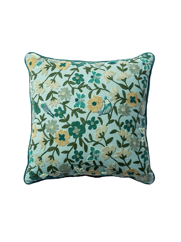 FUNDA COJÍN HOMESTORE BORDADA PAJARITO 45 X 45 CM VERDE - 1