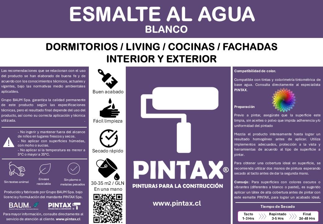 ESMALTE AL AGUA PINTAX/BAUM BLANCO 16 LITROS - 2