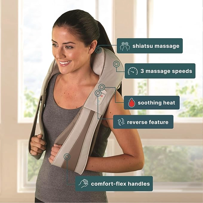 MASAJEADOR SHIATSU DELUXE CON CALOR, FUNCION REVERSIBLE Y ADAPTADORES PARA HOGAR Y AUTO - 3