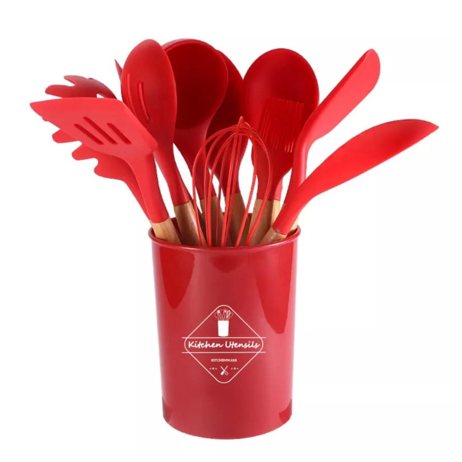 SET UTENSILIOS DE SILICONA ANTIADHERENTES 11 PIEZAS - ROJO - 1