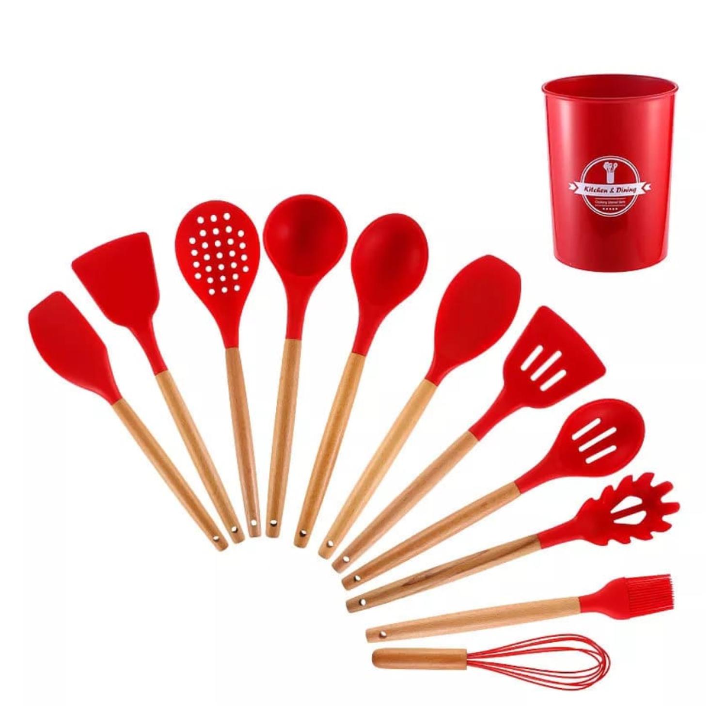SET UTENSILIOS DE SILICONA ANTIADHERENTES 11 PIEZAS - ROJO - 2