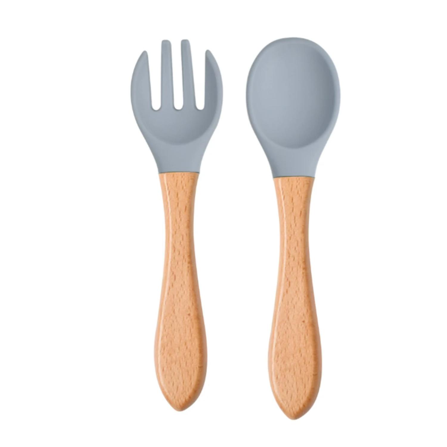 SET DEBETYD CUCHARA Y TENEDOR SILICONA BEBÉ GRIS - 1